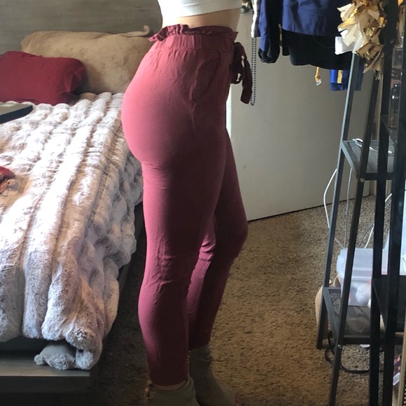 Classic paper bag waist pants - Marsala - Picture 3 of 3